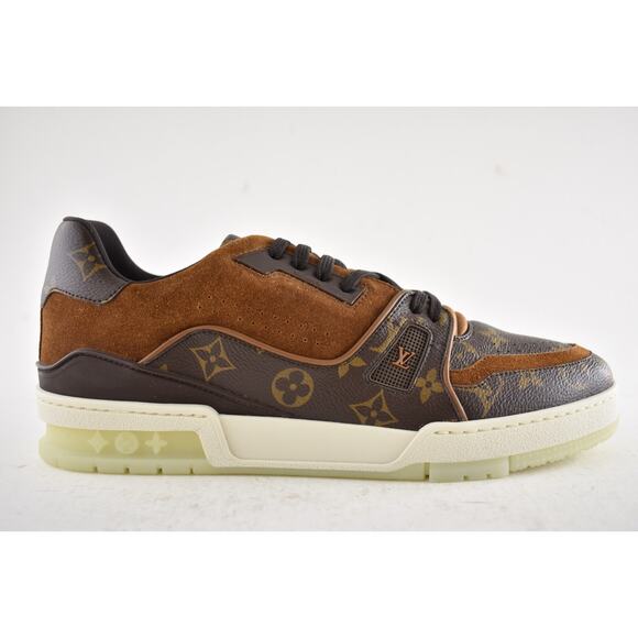 Louis Vuitton Brown Monogram LV Logo Suede Low Top Trainer Sneaker UK 9 US 10 11 - Picture 2 of 16